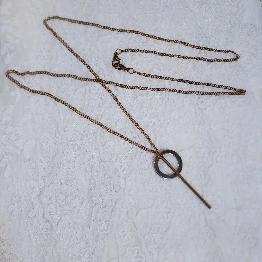 Geometric Necklace, Circle Necklace, Dainty Necklace, Brass Toned Jewelry, Boho